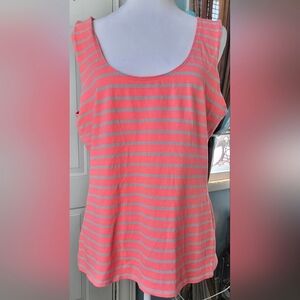 Boston Proper So Effortless Scoop Neck Tank Women's L Coral and Tan Striped Stre